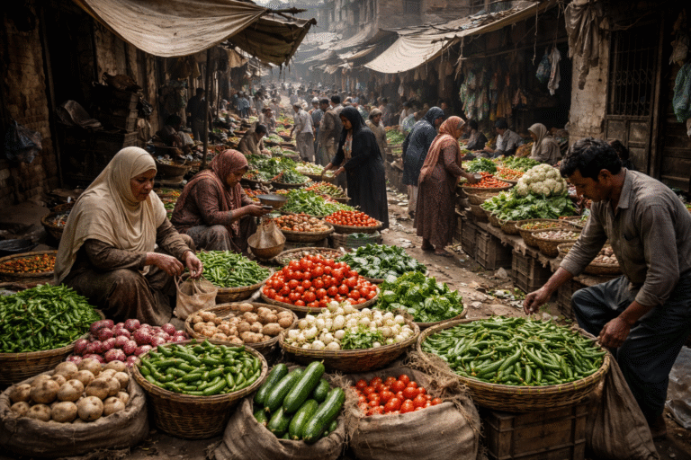 سوق خضار فقيرة - مولدة بالذكاء الاصطناعي