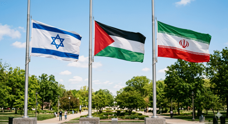 أعلام إيران وفلسطين وإسرائيل